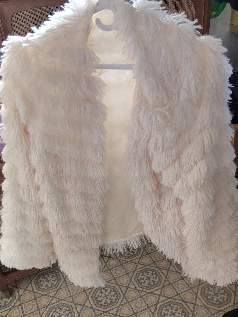 Plush Fringe Faux-Fur Jacket in Soft Blush